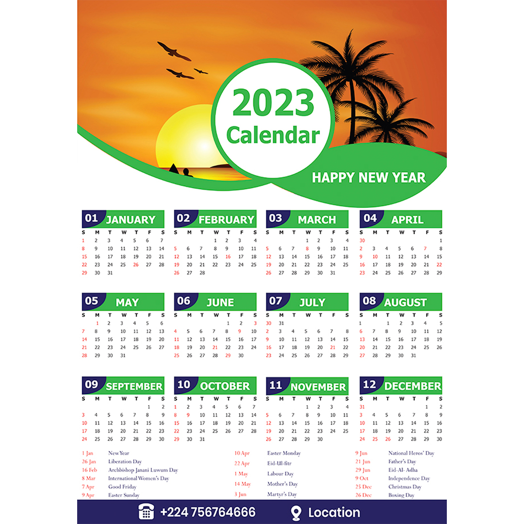 A2 Calendar Design template