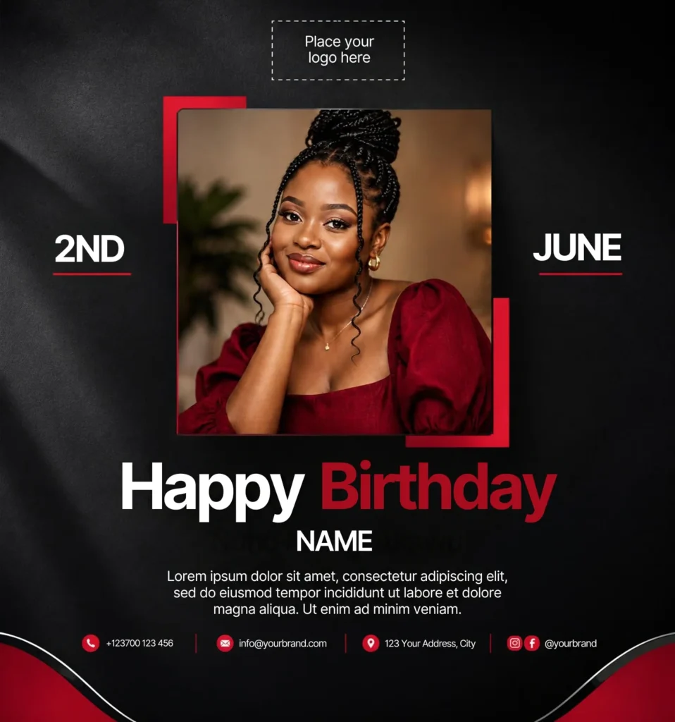 Free Birthday Photo Post Canva Design Template