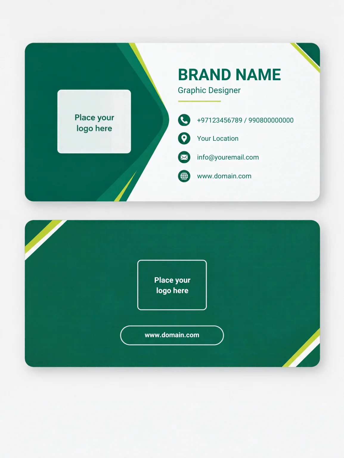 Free Business Card Canva Template – Green Graphic Designer (Front & Back) Editable Preview