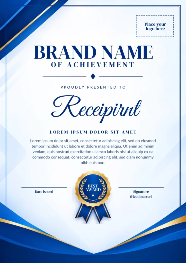 Free Blue Achievement Certificate Canva Design Template