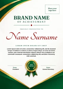 Free Green Gold Certificate of Achievemtn Canva Design Template