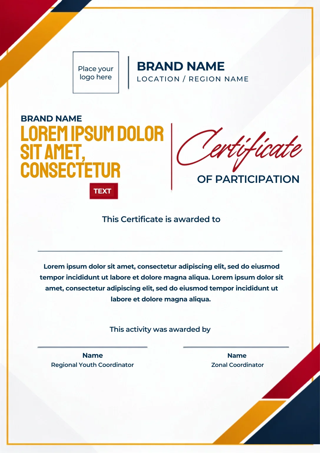 Free Certificate of Participation Canva Template – Training & Workshop RedGold Editable Preview