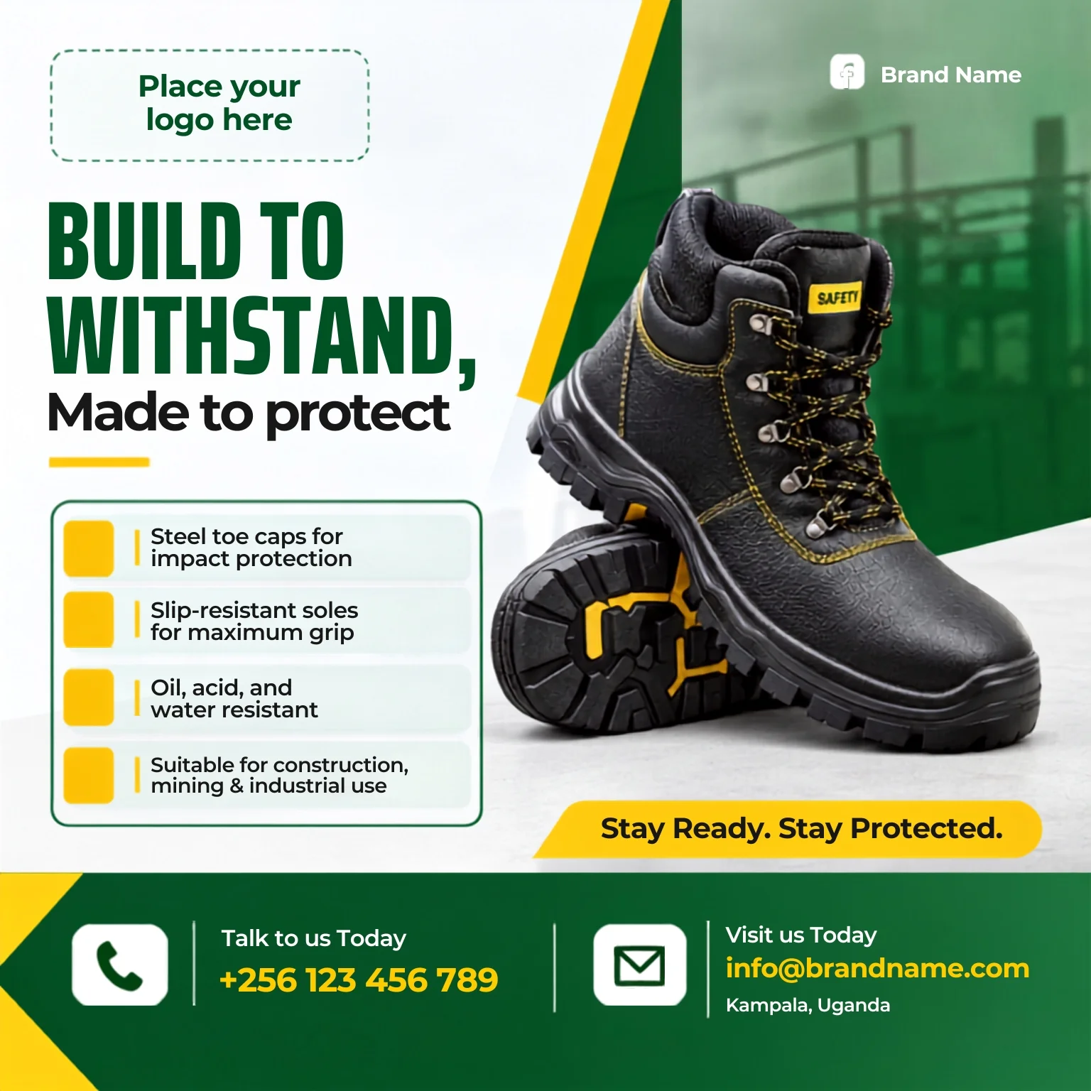 Free Safety Shoe Promotional Poster Design Editable Canva Template Preview