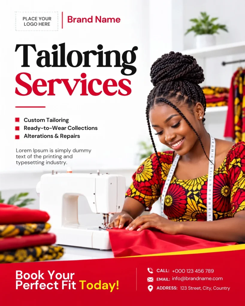 Free Tailoring Services Flyer Canva Design Template