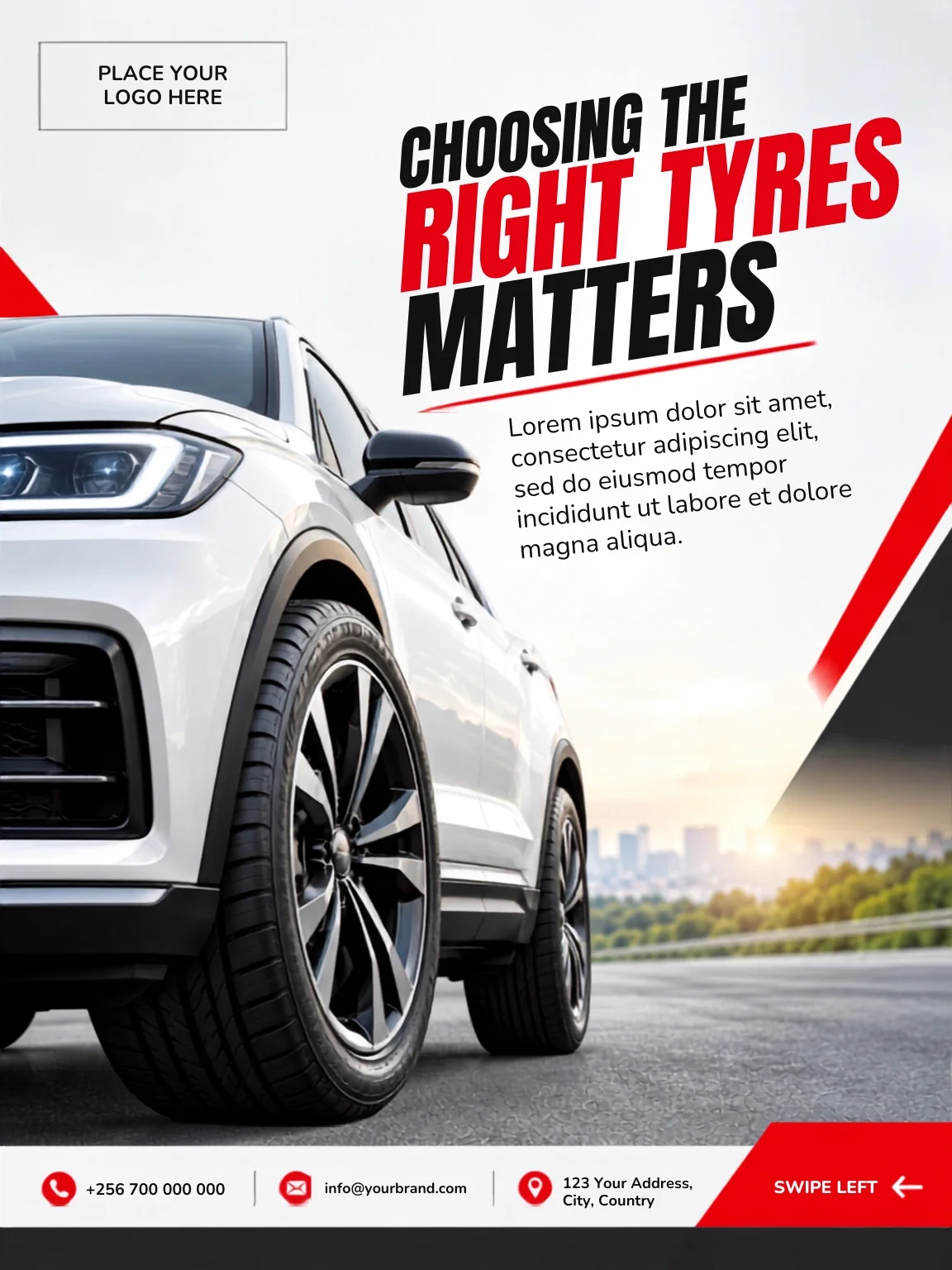 Free Tyre Shop Tips Post Canva Template – Red & Black Carousel Editable Preview