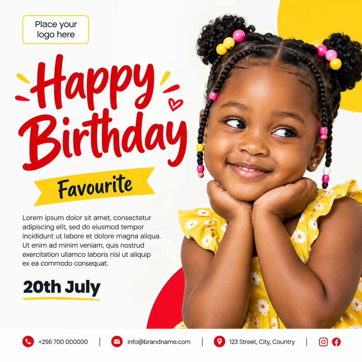 Free Kids Birthday Post Canva Template – Yellow & Red Cute Design Editable Preview