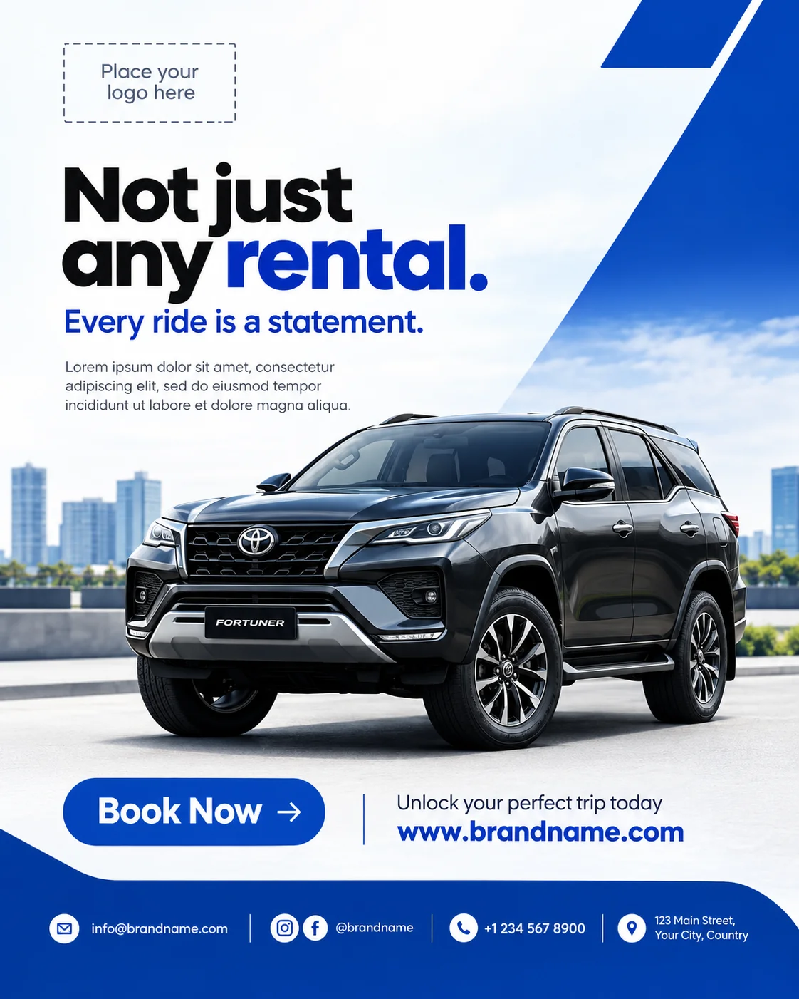 Free Car Rental Flyer Canva Template – SUV Hire Blue Design Editable Preview