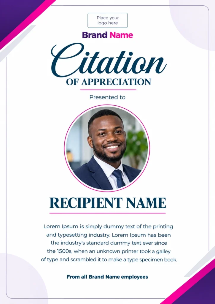 Free Citation Certificate Canva Design Template