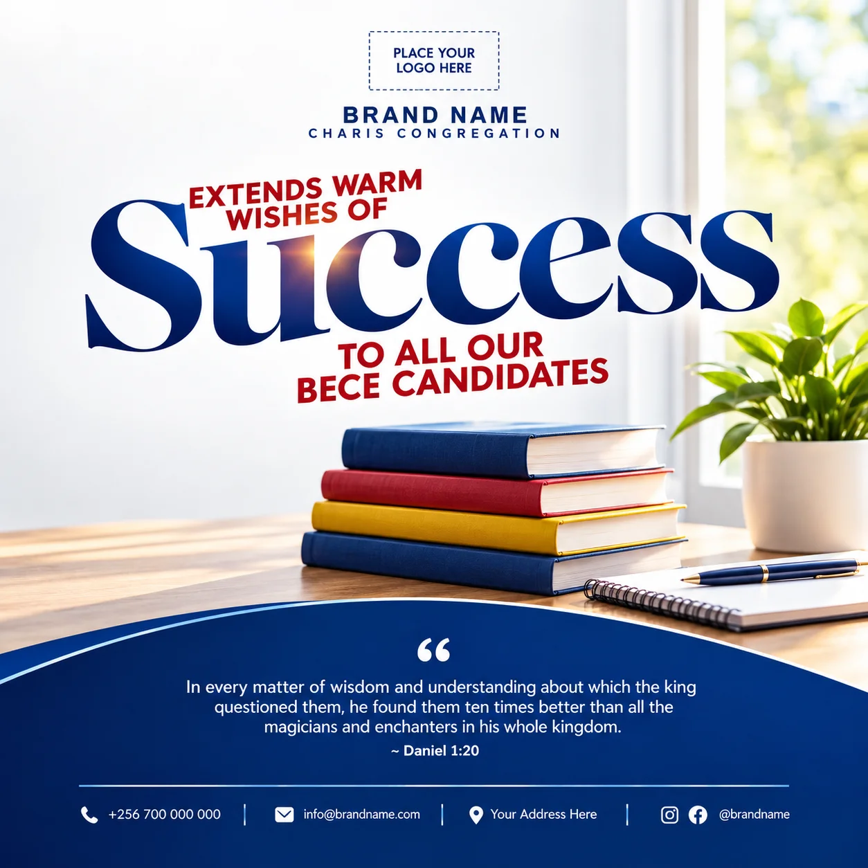 Free Exam Candidates Success Wishes Post Canva Template – Church &School Editable Preview