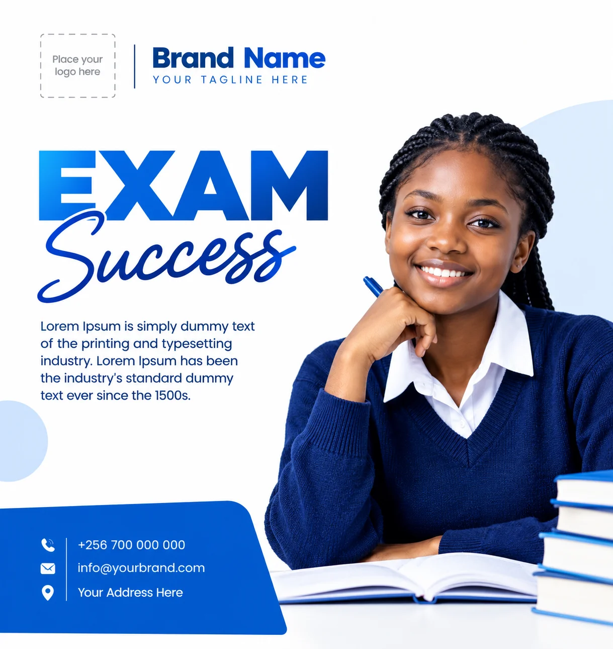 Free Exam Success Flyer Canva Template – Blue Student Desig Editable Preview