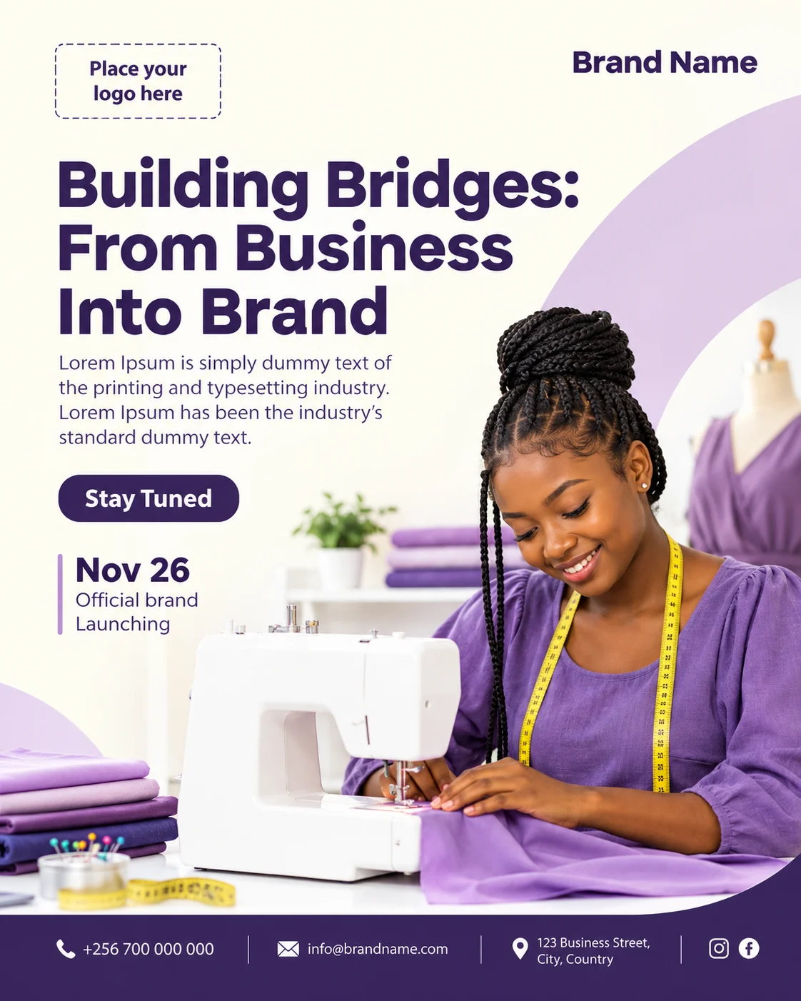 Free Brand Launch Announcement Flyer Canva Template – Purple Fashion Editable Preview