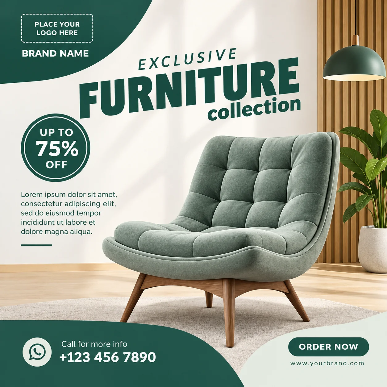 Free Furniture Sale Post Canva Template – Green Exclusive Collection Editable Preview